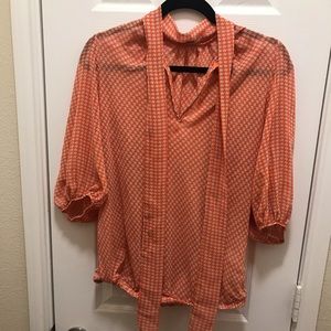 Forever 21 Houndstooth Tie Neck Blouse